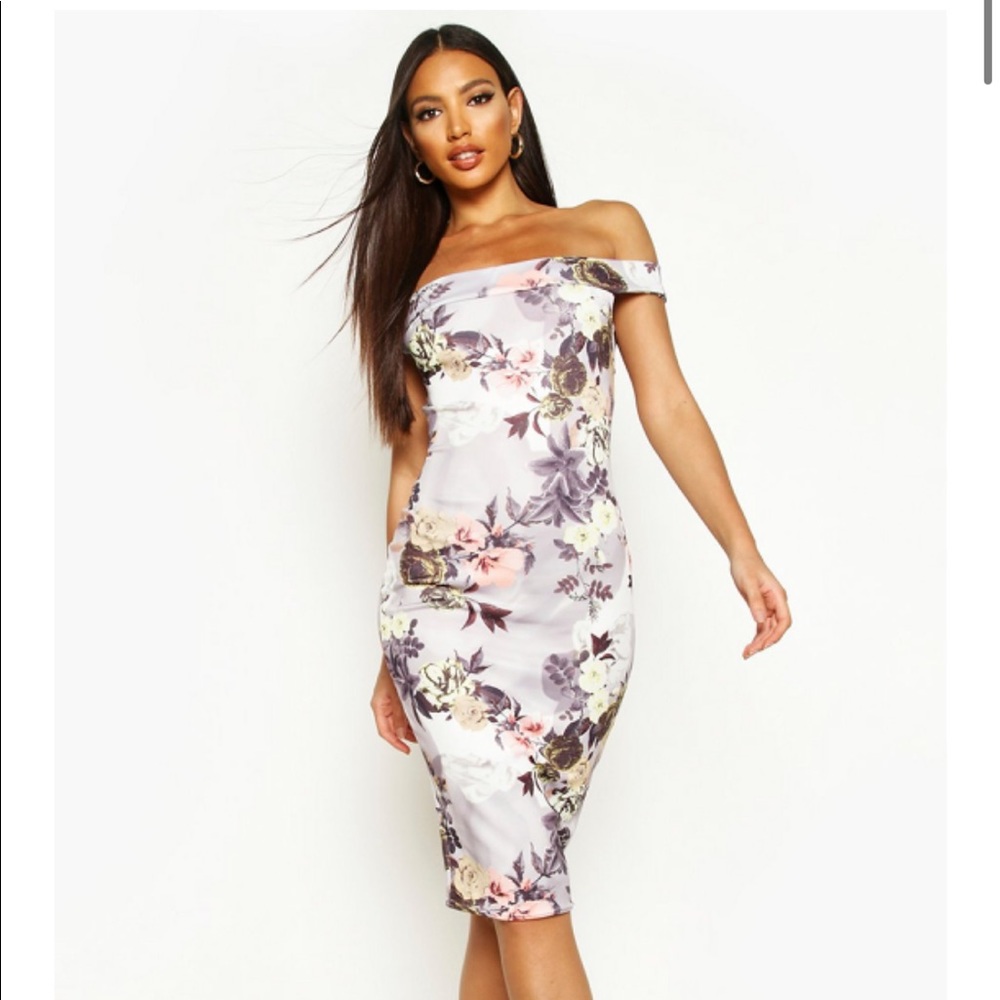 Off the shoulder Floral Midi Dress
